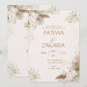ニュートラル ボヘミアンフラワー エレガント ウェディング招待状 招待状 (正面/裏面)