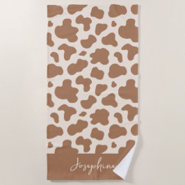 ニュートラル ボーホー カウプリント ウェスタンカウガール ベージュ 名前 ビーチタオル