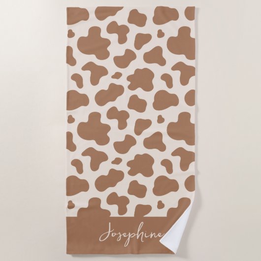 ニュートラル ボーホー カウプリント ウェスタンカウガール ベージュ 名前 ビーチタオル (正面)