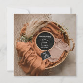 ニュートラル ボーホー バスケット パンパス 妊娠発表 招待状 (正面)