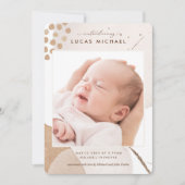 ニュートラル ボーホー 水彩写真 出生発表 招待状 (正面)