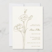ニュートラル ミニマリスト ライン フラワー ブライダル シャワー 招待状 (正面)