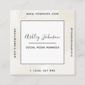 ニュートラル ライトベージュ パステル マーブル QR コード クリーン スクエア名刺 (正面)