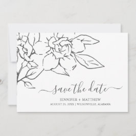 ニュートラル ラインアート フラワーモチーフ エレガントな結婚式 セーブザデート