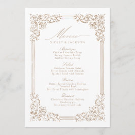 ニュートラル ヴィンテージ フレーム エレガント スクリプト ウェディング メニュー