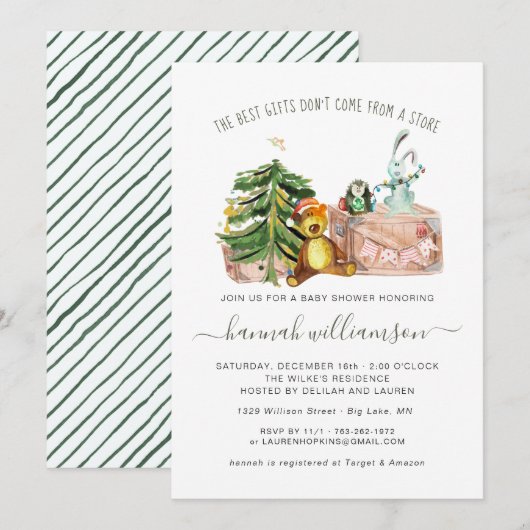 ニュートラル  |  冬のクリスマス ベイビーシャワー 招待状 (正面/裏面)