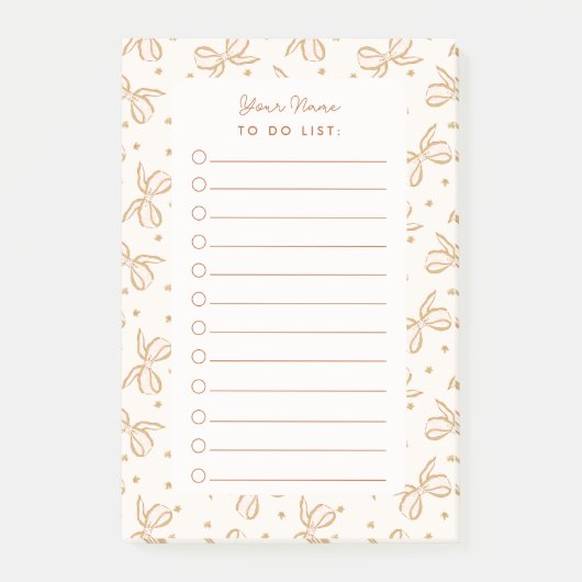 ニュートラルBoho Bowsチェックパーソナライズされたto Doリスト ポストイット (正面)