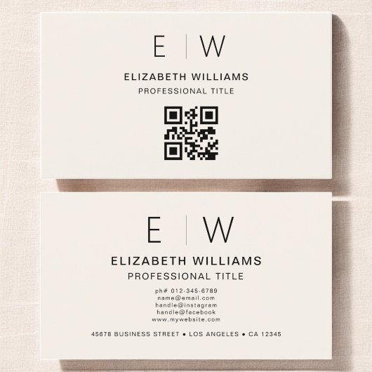 ニュートラルQRコードモノグラムミニマルモダンリスト 名刺