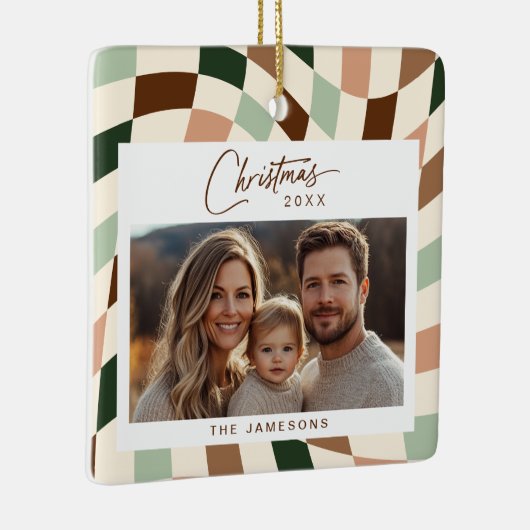 ニュートラ市松模様にルフォトクリスマス セラミックオーナメント (右)