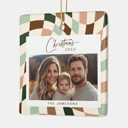 ニュートラ市松模様にルフォトクリスマス セラミックオーナメント (左)