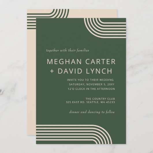 ニュートラ素朴ル緑アーチモダン結婚ズ 招待状 (正面/裏面)