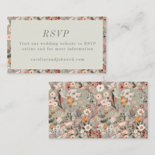 ニュートラ素朴ル自然フローラボーホーウェディングRSVP エンクロージャーカード (正面/裏面)