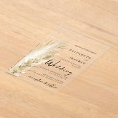 ニュートラ素朴ル自然ボホパンパスグラス結婚ズ アクリル招待状 (レイダウン)