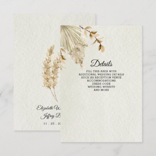 ニュートラ素朴ル自然ボホパンパスグラス結婚ズ エンクロージャーカード (正面/裏面)