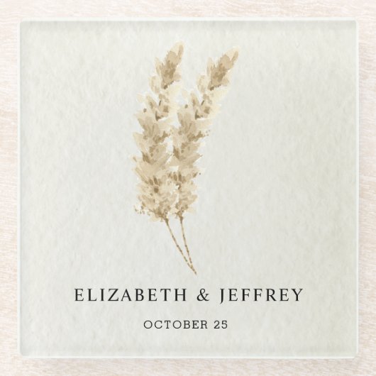 ニュートラ素朴ル自然ボホパンパスグラス結婚ズ ガラスコースター (正面)