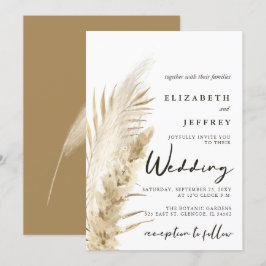 ニュートラ素朴ル自然ボホパンパスグラス結婚ズ 招待状