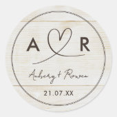 ニュートラ素朴ルBoho Woodかわいいスクリプトハート ラウンドシール (正面)