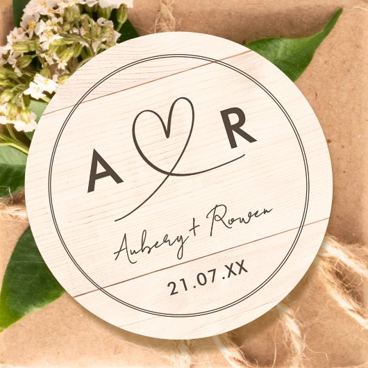 ニュートラ素朴ルBoho Woodかわいいスクリプトハート ラウンドシール