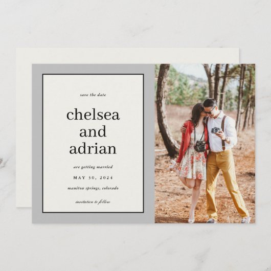 ニュートラ縁どルシンプルな写真日付の保存 セーブザデート (正面/裏面)