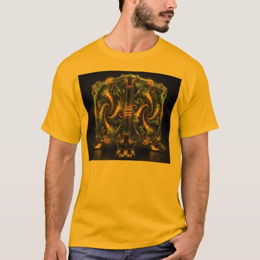ニュートンキューブ グリーンとイエローのフラクタル Tシャツ (正面)