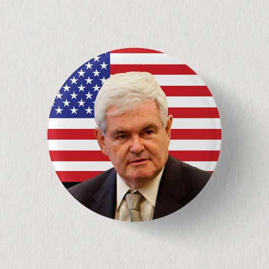 ニュート・ギングリッチ及び米国の旗 缶バッジ (正面)