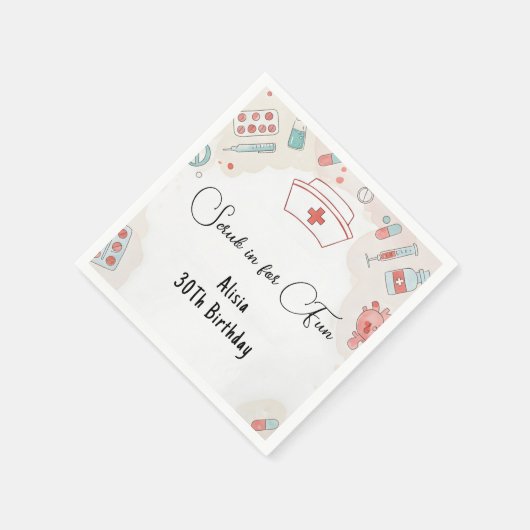 ニュードクターハート登録ナースRn 30th誕生日 スタンダードカクテルナプキン (角)