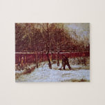ニューネンの牧師館の庭(Vincent van Gogh) ジグソーパズル<br><div class="desc">雪のニューネンの牧師館の庭(Vincent van Gogh)は、ポスト印象派の日常風景を描いたヴィンテージの美術絵画で、冬の雪かきをする男性が特徴的です。木々は葉を失っています。
画家について:
ヴィンセント・ウィレム・ファン・ゴッホは、荒々しい美しさ、感情的な誠実さ、鮮やかな色彩で知られるポスト印象派の画家でした。</div>