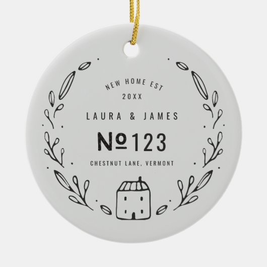 ニューハウス手描きフローラデザインクリスマス セラミックオーナメント (正面)