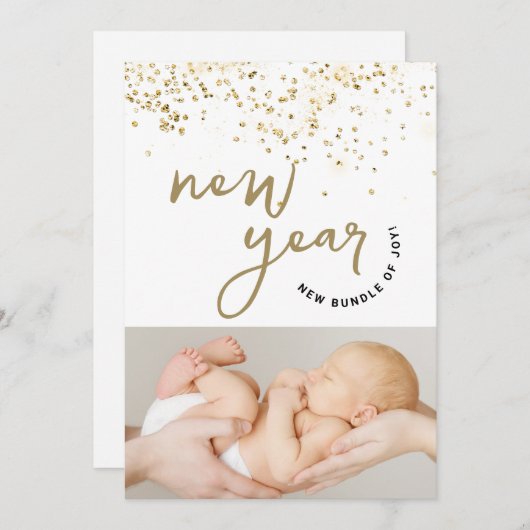 ニューハピネス！コンフェッティ 新年の小さな喜び 新生児の写真 案内状 (正面/裏面)