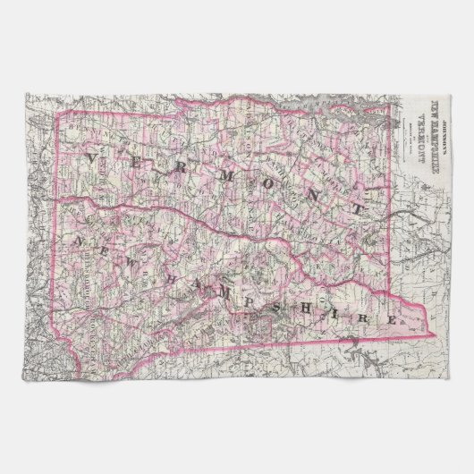 ニューハンプシャーおよびヴァーモント(1861年)のヴィンテージの地図 キッチンタオル (横)