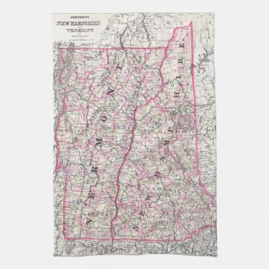 ニューハンプシャーおよびヴァーモント(1861年)のヴィンテージの地図 キッチンタオル (縦)