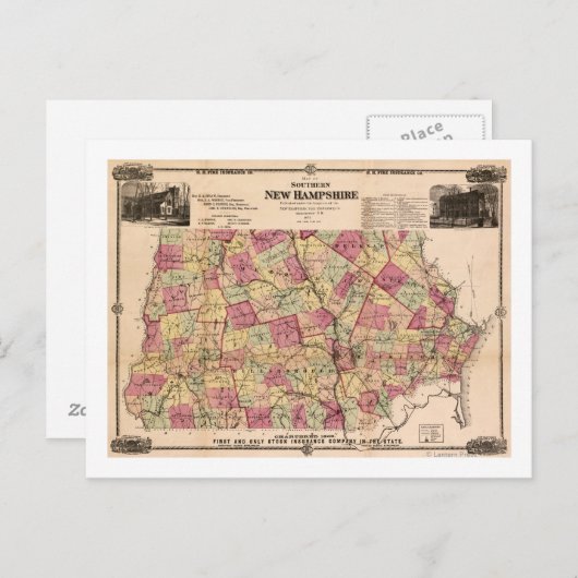 ニューハンプシャーパノラママップニューハンプシャー ポストカード (正面/裏面)