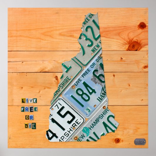 ニューハンプシャーライセンスプレートマップ ポスター (正面)