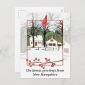 ニューハンプシャー冬の雪からのメリークリスマス シーズンポストカード (正面/裏面)