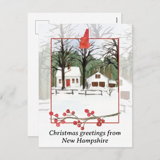 ニューハンプシャー冬の雪からのメリークリスマス シーズンポストカード (正面/裏面)