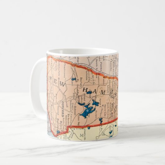 ニューハンプシャー州ヴィンテージ地図マグ コーヒーマグカップ (正面左)
