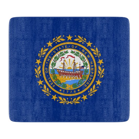 ニューハンプシャー州旗を持つ小さなガラスの切断ボード カッティングボード (正面)