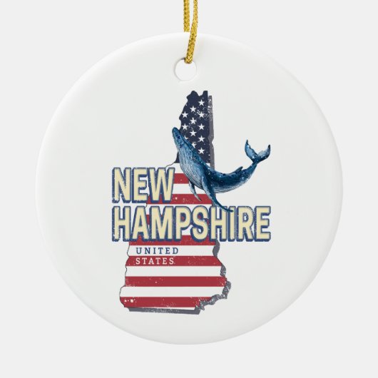 ニューハンプシャー統一された州レトロ州マップ セラミックオーナメント (正面)