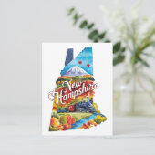 ニューハンプシャーUSA州型ヴィンテージ水彩 ポストカード (スタンド正面)