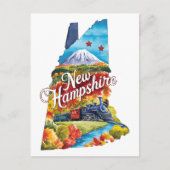 ニューハンプシャーUSA州型ヴィンテージ水彩 ポストカード (正面)