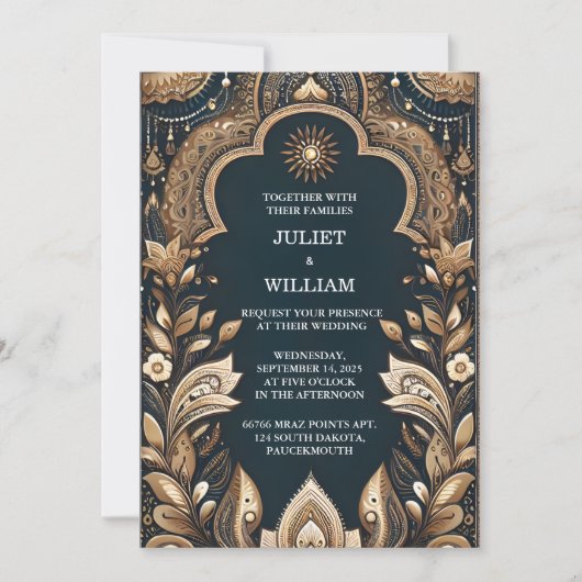 ニューパレスヒンディヘナメンディインディアンスタイル結婚ズ 招待状 (正面)