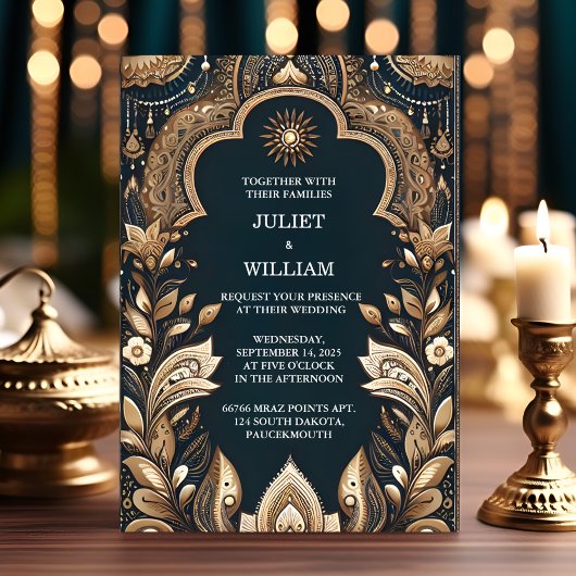 ニューパレスヒンディヘナメンディインディアンスタイル結婚ズ 招待状