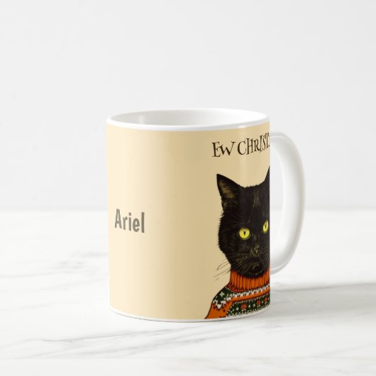 ニューパーソナライズされたス怒・クリスマス退屈ブラックキャット コーヒーマグカップ (正面右)