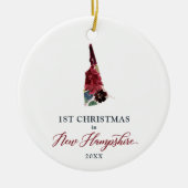 ニューパーソナライズされたハンプシャー州のフローラ第1クリスマス セラミックオーナメント (正面)