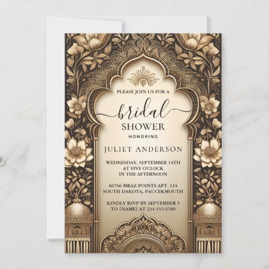 ニューヒンディヘナメンディインディアンスタイルブライダルシャワー 招待状 (正面)