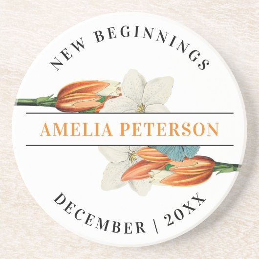 ニュービニングレトロホワイトリリーフローラ退職 コースター (正面)