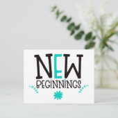 ニュービーンズポジティブス引用文ティール(緑がかった色)ホワイト ポストカード (スタンド正面)