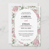 ニューピンクフラワーエレガントアイボリー結婚フローラ 招待状 (正面)