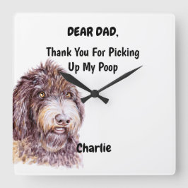 ニューフおもしろいィープーパパ水彩イヌアート スクエア壁時計