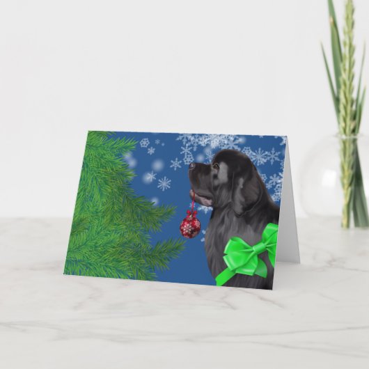 ニューファウンドランドのクリスマスのオーナメントの休日カード シーズンカード (正面)